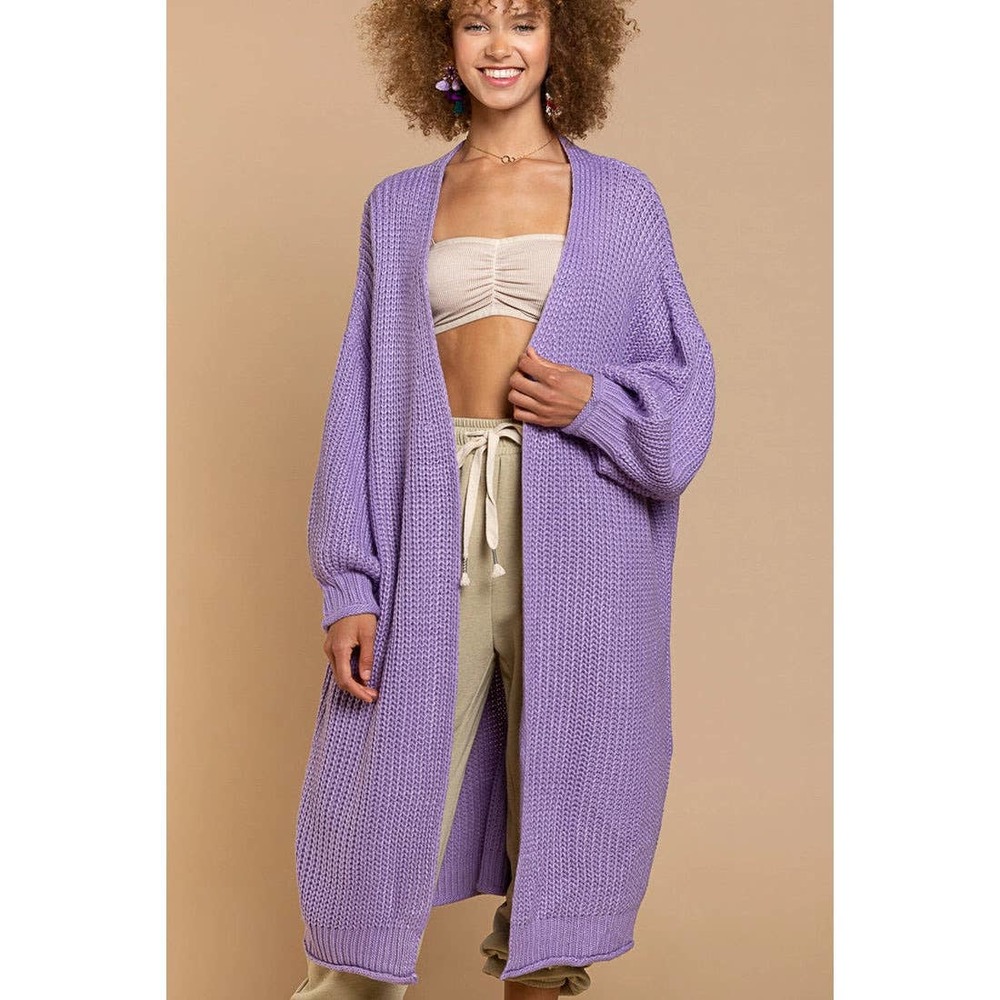 POL S Caroline Cardigan Lavender SMST78 Balloon Sleeve Long Line